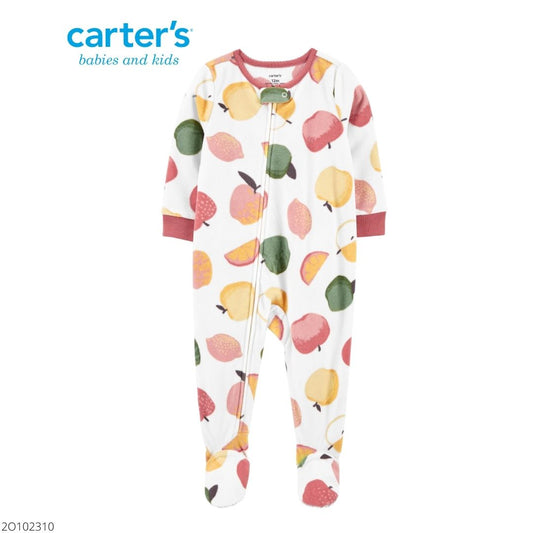 Pijama de una pieza con pies de polar de frutas para niña pequeña.